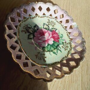 Antique bone china lattice candy/biscuit dish. England.